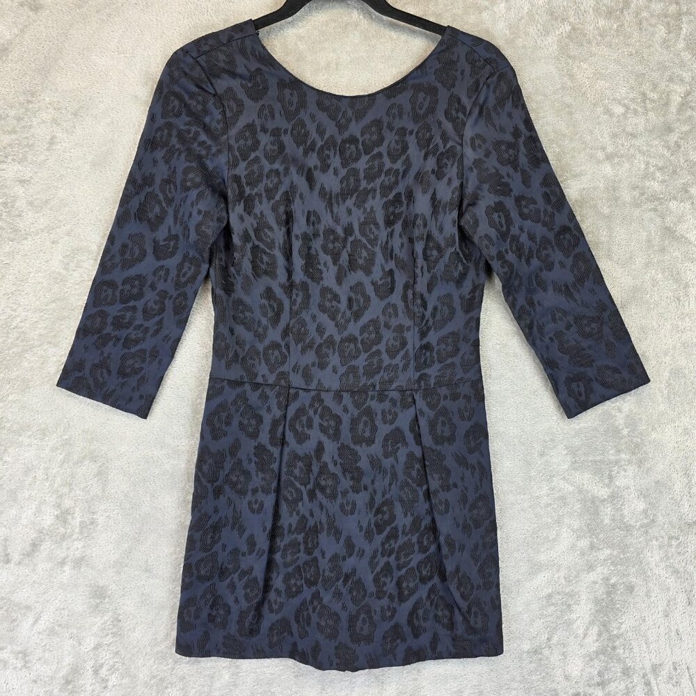 Zara Basic Dress Romper Womens XS Blue Black Animal Print Jacquard 3/4 Sleeve